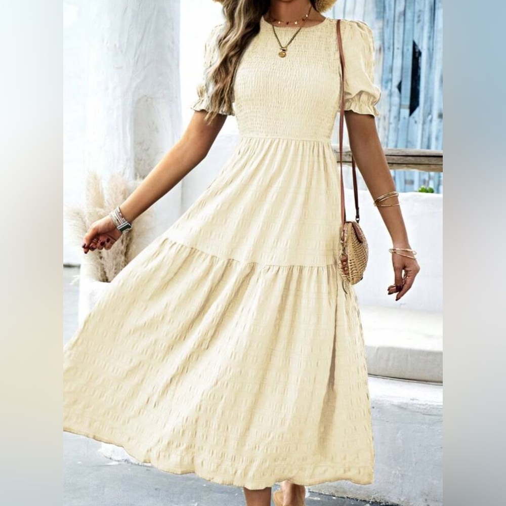 SHEIN Holidaya Puff Sleeve Ruffle Hem Dress